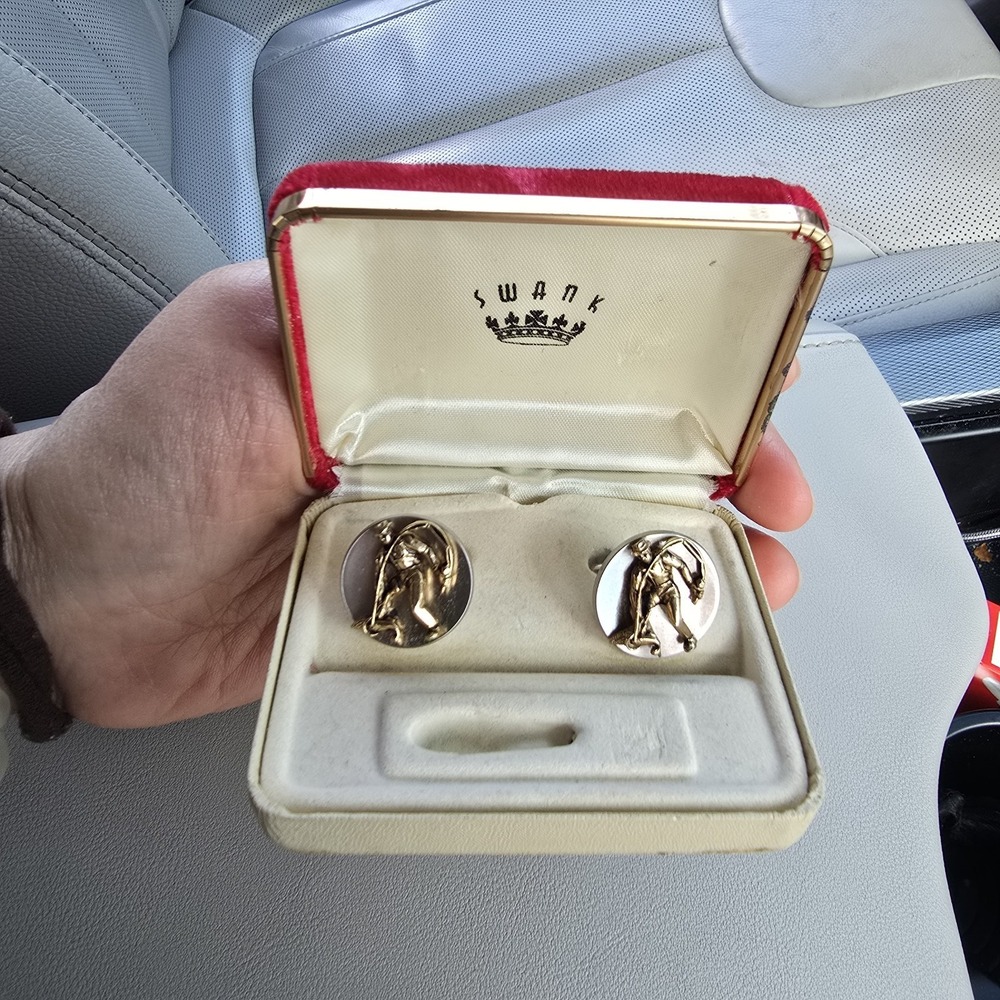 Vintage SWANK Cufflinks Silver & Gold Tone Scythe Man Father Time Reaper Motif